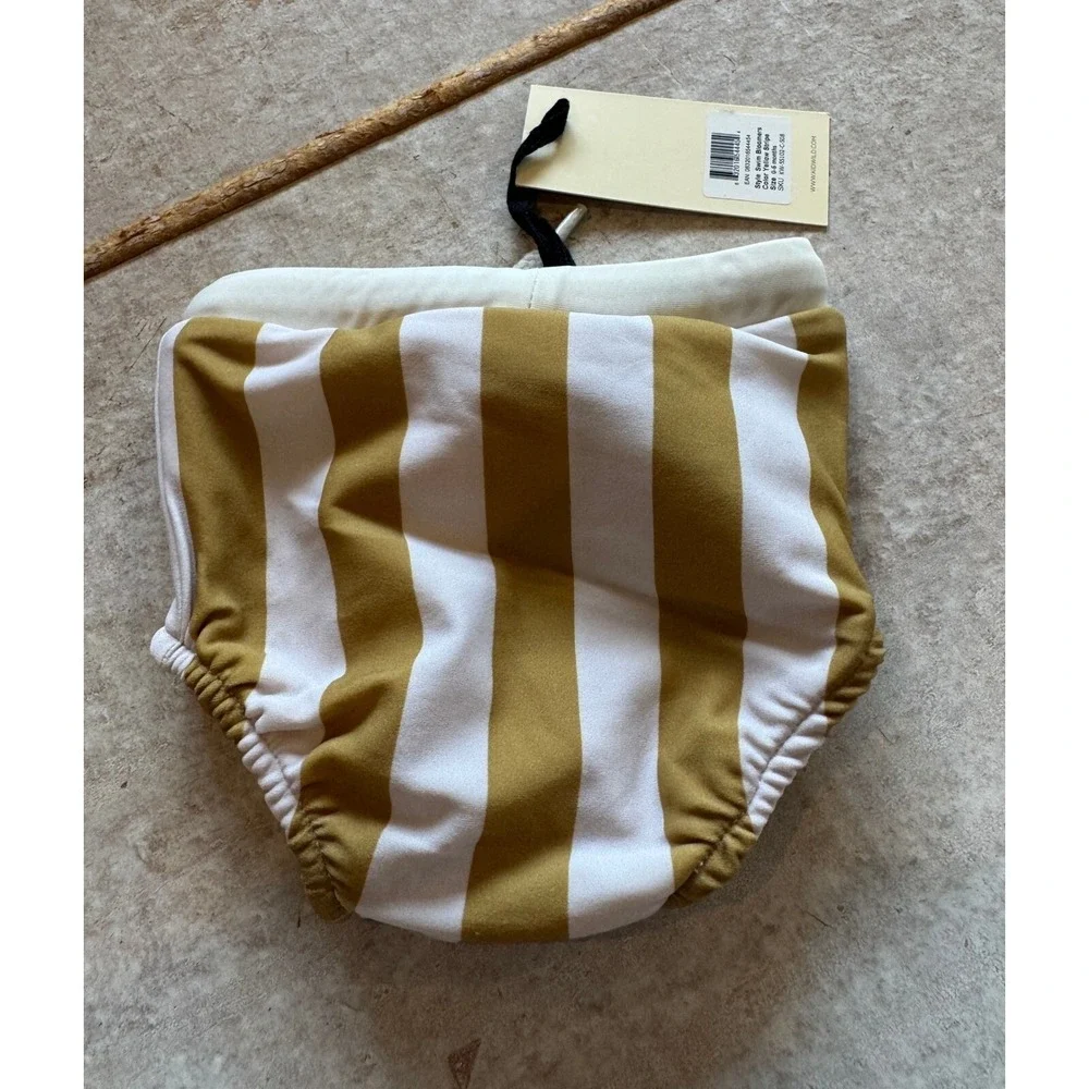 Kidwild Organics Baby Swim‎ Trunks Unisex 0-6M Mustard Stripe Organic Cotton NWT